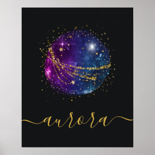Space Galaxy Gold Stars Personalized Poster