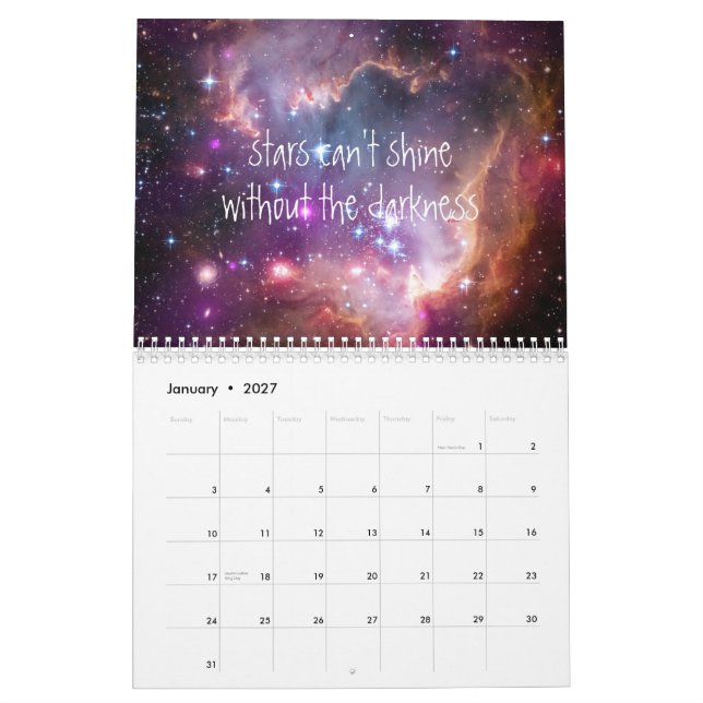 Space galaxy inspirational quote hipster quotes calendar (Jan 2027)