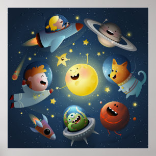 Space Galaxy Kids Poster