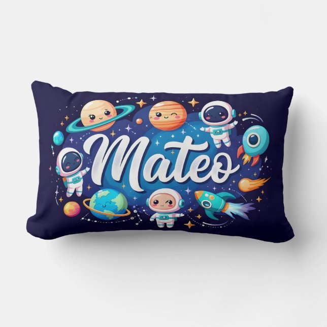 Space Galaxy Mateo Personalized Throw Pillow (Front)