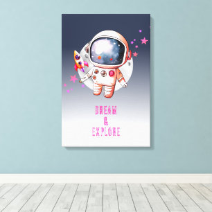 Space Galaxy Moon Astronaut Canvas Print