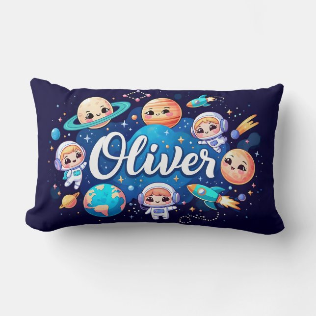 Space Galaxy Oliver Personalized Throw Pillow (Front)