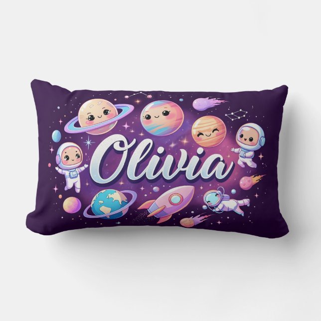 Space Galaxy Olivia Personalized Throw Pillow (Front)
