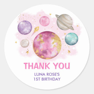 Space Galaxy Planets Moon Stars Baby Girl Birthday Classic Round Sticker