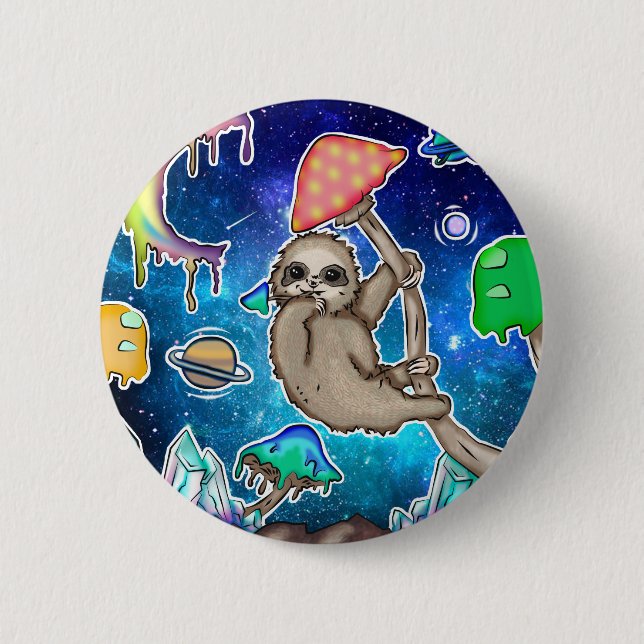 Space Galaxy Sloth Cosmic Mushrooms Weird Crystal 2 Inch Round Button (Front)