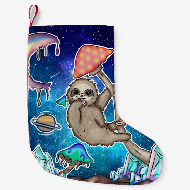 Space Galaxy Sloth Cosmic Mushrooms Weird Crystal Small Christmas Stocking (Front)