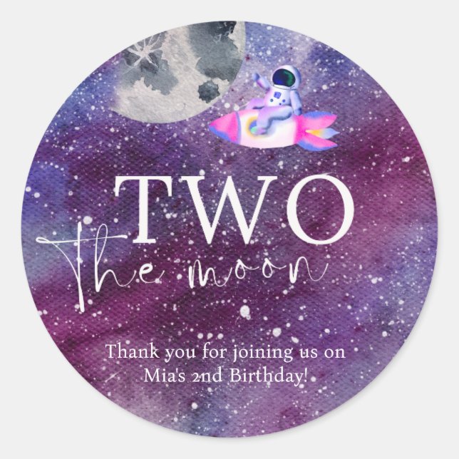 Space Galaxy Two the Moon Birthday Thank you  Classic Round Sticker (Front)