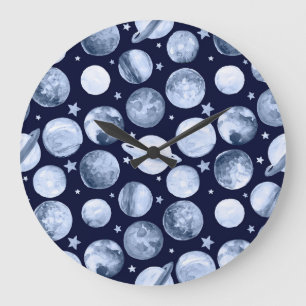 Space Galaxy: Watercolor Planetary Illustration Large Clock