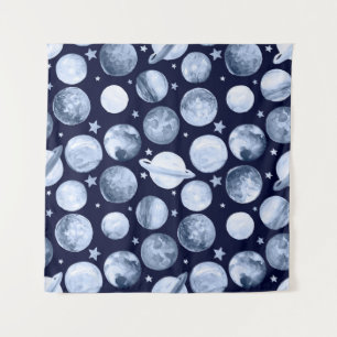 Space Galaxy: Watercolor Planetary Illustration Tapestry