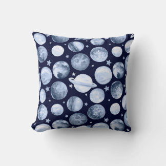 Space Galaxy: Watercolor Planetary Illustration Throw Pillow