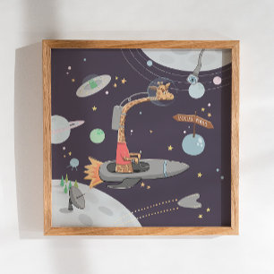 Space giraffe for baby boy. Animal kids nursery Poster