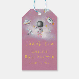 Space girl Astronaut pink rocket galaxy ship star Gift Tags