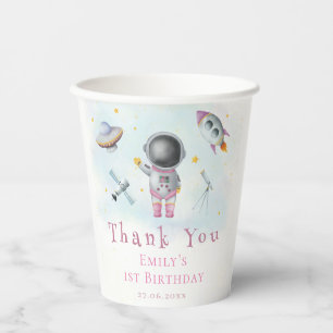 Space girl Astronaut pink rocket stars Baby Shower Paper Cups