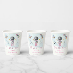 Space girl Astronaut pink rocket stars Baby Shower Paper Cups