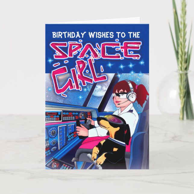 Space girl birthday card (Front)