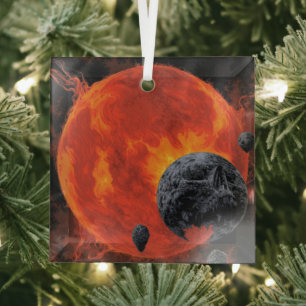 Space Graveyard Skull Halloween Galaxy of Horrors Glass Ornament