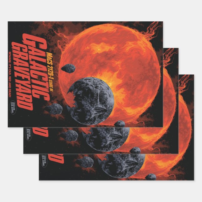 Space Graveyard Skull Halloween Galaxy of Horrors Wrapping Paper Sheet (Set)