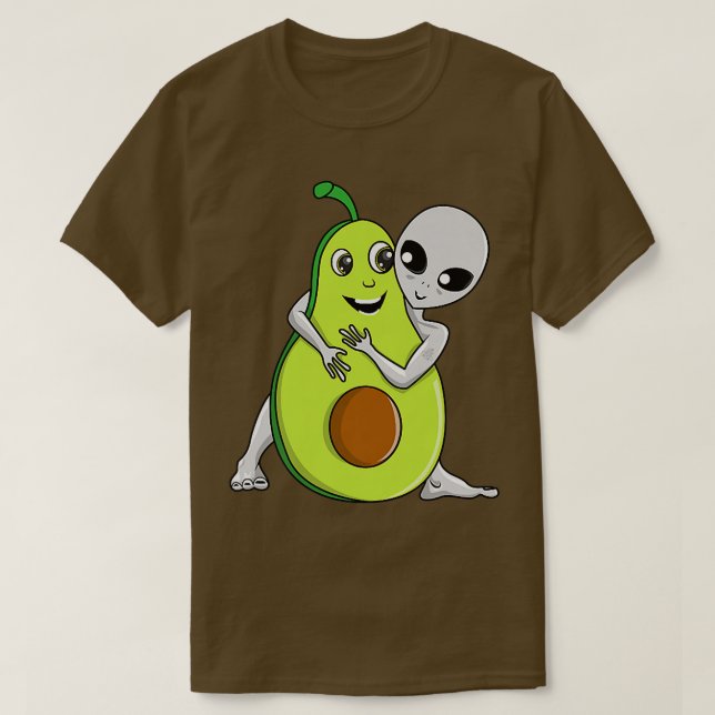 Space Grey Alien UFO Avocado Lover Hugging T-Shirt (Design Front)
