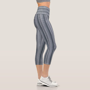 Space Grey Contemporary Abstract Stripe Pattern Capri Leggings