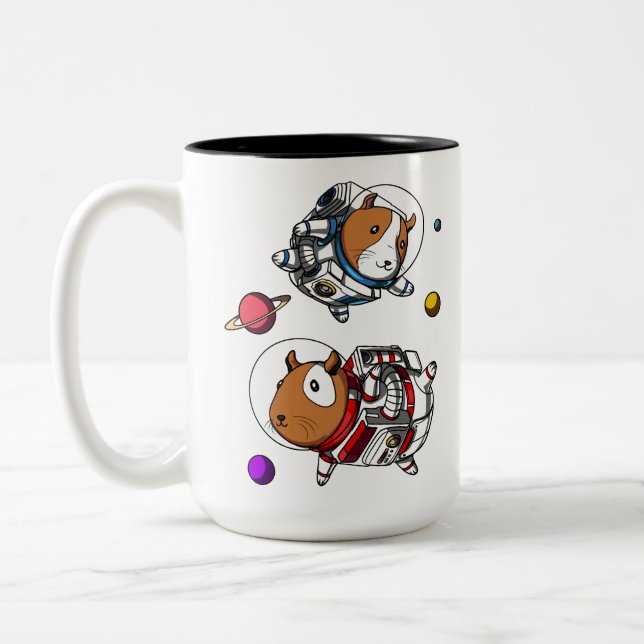 Space Guinea Pigs Astronauts Cosmic Cavy Pet Two-Tone Coffee Mug (Left)