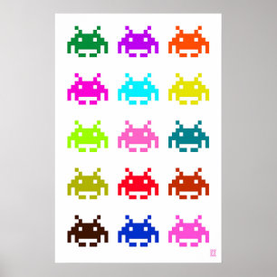 Space Invaders  Impression d'art fin. Vintage Retr