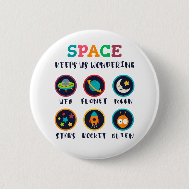 Space keeps us wondering 2 inch round button (Front)