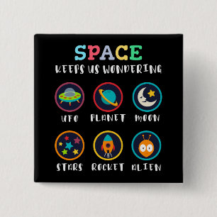 Space keeps us wondering 2 inch square button