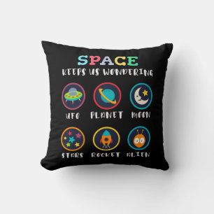 Space keeps us wondering throw pillow