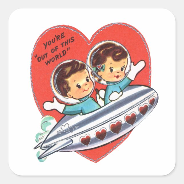 Space Kids Valentine Square Sticker (Front)