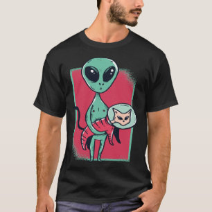 Space kitty alien helmet planets ufo T-Shirt