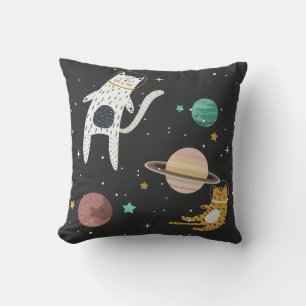 Space kitty and planet throw pillow