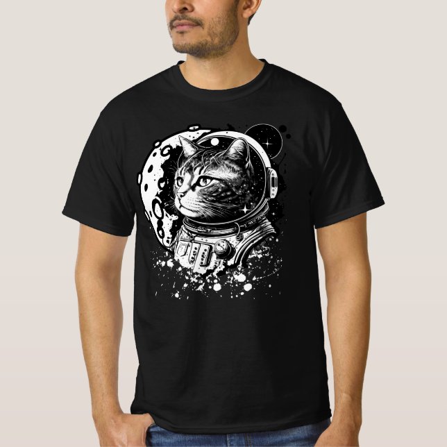 Space kitty with a moon. Astronaut cat T-Shirt (Front)