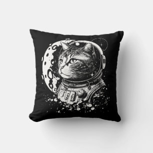 Space kitty with a moon. Astronaut cat Throw Pillow