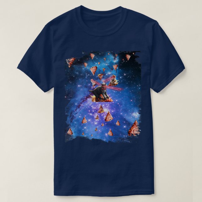 Space Laser Eye Cat Riding Pizza, Galay Cats 1571  T-Shirt (Design Front)