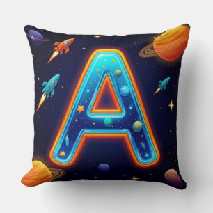 🌠 Space Letter A Galaxy Rockets Stars Planets 🌠 Throw Pillow