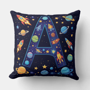 🚀 Space Letter A Rockets Planets Stars Kids 🚀 Throw Pillow