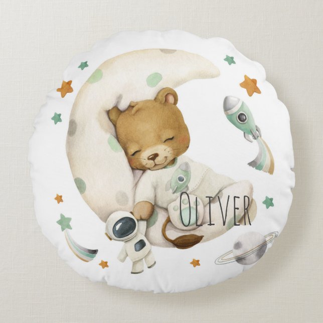 Space lion sleeping on the moon round pillow (Front)