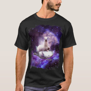 Space Llama Riding Aolotl  Rainbow  T-Shirt