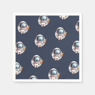 Space Man Rocket Ship Moon Birthday Napkin