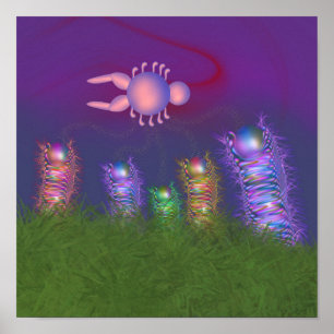 Space man visiting planet of worms poster