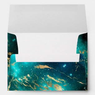 Space Marble Black Green Starry Night Golden Envelope