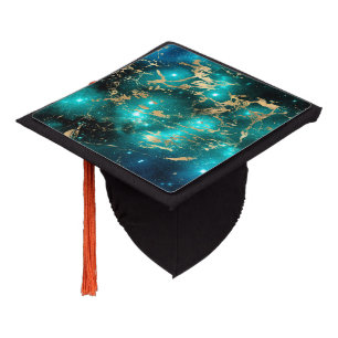 Space Marble Black Green Starry Night Golden Graduation Cap Topper
