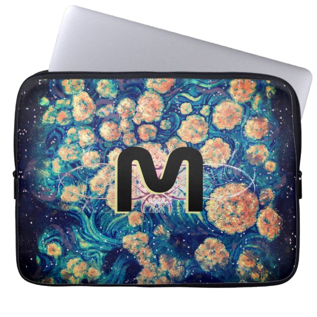 Space Mimosa Golden Nebula Blossom & Monogram Laptop Sleeve (Front)