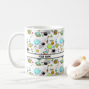 Space Mission Cartoon Pattern - Custom Name Coffee Mug
