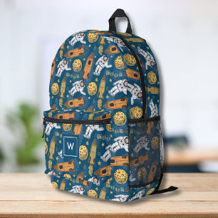 Space Monkey Astronaut, Personalized Kids Monogram Printed Backpack
