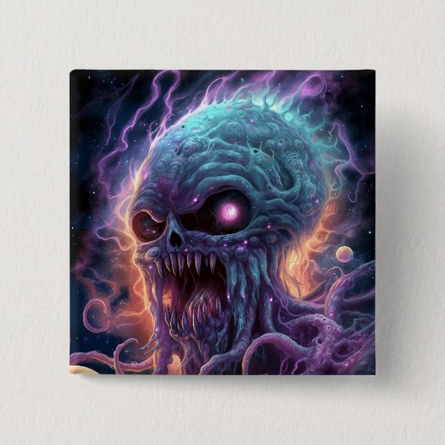 Space Monster Horror Art 2 Inch Square Button (Front)