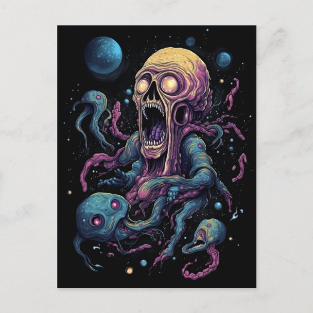 Space Monster Horror Art Postcard (Front)