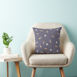 Space Moon Rocket Planet Stars Throw Pillow