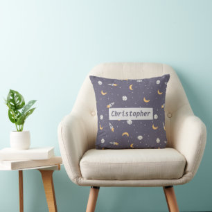 Space Moon Rocket Planet Stars Throw Pillow