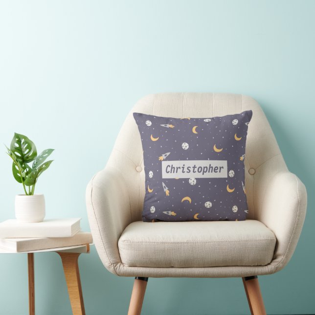 Space Moon Rocket Planet Stars Throw Pillow (Chair)